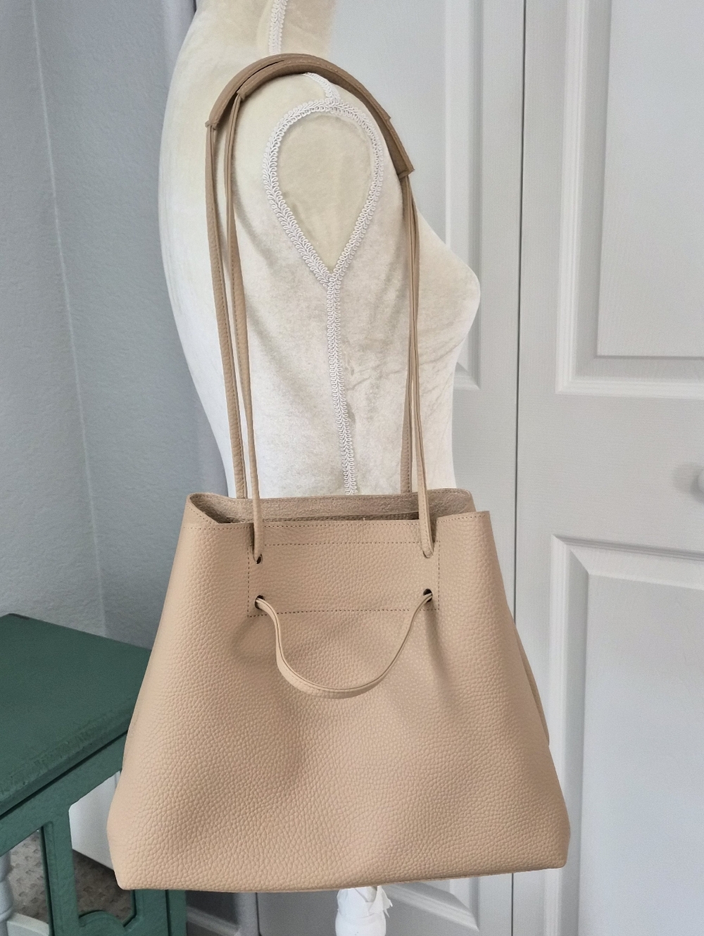 Tan Pebbled Vegan Leather Slouchy Bucket Bag - Picture 3 of 14